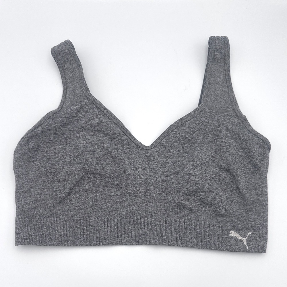 Puma Womens Sports Bra Gray Heather‎ Seamless Black Racerback XL 2 Pack Lot - Picture 4 of 6